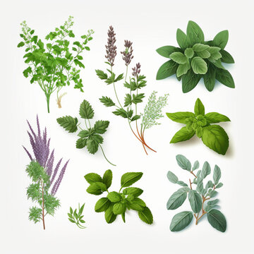 AI-Generated Realistic Isolated Render of Herbs on White Background