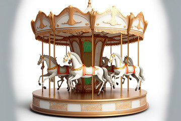 Enjoyable carousel a solitary merry-go-round with horses. Generative AI - obrazy, fototapety, plakaty