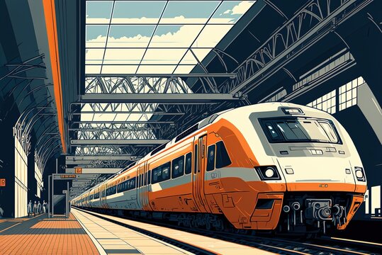 platform for a high-speed train at a contemporary train station Generative AI