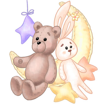 drawing of plush textile toys. High quality photo