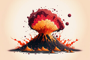 On a white background, a volcano's crater is shown spewing lava. Generative AI