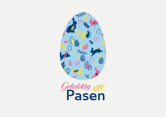 Ein buntes Ei mit Muster und Ostergrüße in Niederländsich