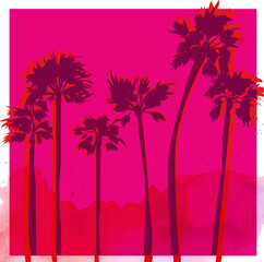 Square card pink palm tree california travel summer seaside vacation illustration surf paradise