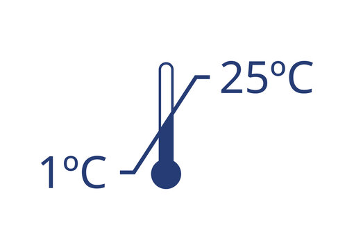 Blue version of temperature limit 1 to 25 degrees symbol. 