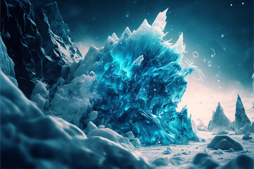 Illustration of Glowing Ice and Winter Landscape
