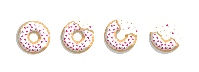 White donuts set. Collection of stickers for social media and messengers. Graphic elements for website. Sweetness, dessert and delicacy. Cartoon flat vector illustrations isolated on white background