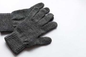 White gloves. Gloves on a white background. Close up. COPY SPACE.