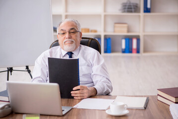 Old male employee working in the office