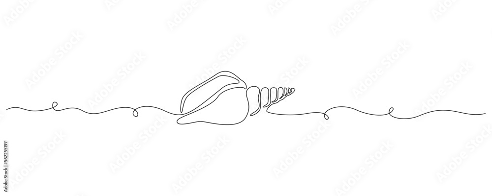 Aufkleber Continuous one line drawing of conch snail shell. Seashell symbol and banner of beauty spa and wellness salon in simple linear style. Editable stroke. Outline Vector illustration