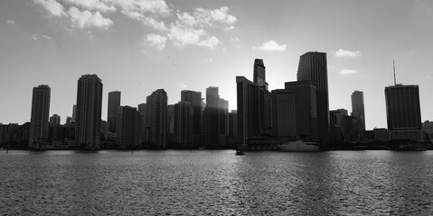 city skyline miami downtown black and white
