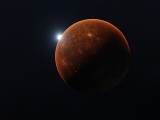 Render of the planet Mercury against a blue star