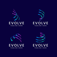 Evolve from Letter E from Line 3D Arch Logo for Marketing, Media, Technology, Software Business - obrazy, fototapety, plakaty
