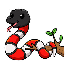 Cute milk snake cartoon on tree branch