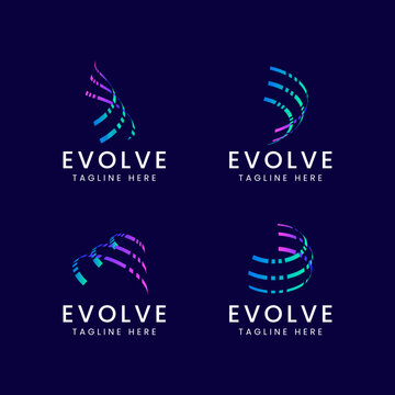 Evolve from Letter E from Line 3D Arch Logo for Marketing, Media, Technology, Software Business
