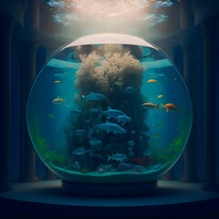 An aquarium trapped in the sea created with Generative AI technology