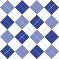 Argyle plaid pattern with blue colors. Print for cloth design, textile, fabric, wallpaper, wrapping paper, tile, packaging, background, decor.	