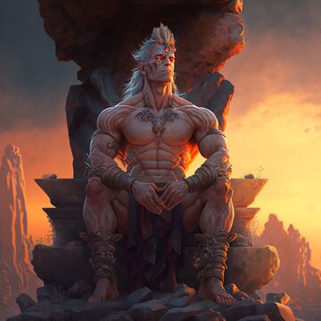 homme guerrier sur un tr&ocirc;ne fantasy - 93