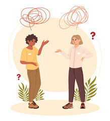 Conflict between concept. Man and woman criticize each other, dispute and discontent. Feelings, facial expressions and gestures, emotions. Parents and children. Cartoon flat vector illustration