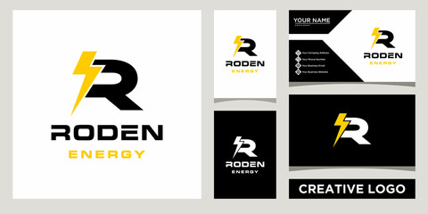 Initial Letter R Electric Logo icon design Template with business card design