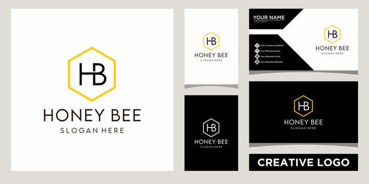 initials monogram HB letters with hexagon shape logo design template with business card design