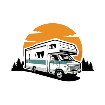 recommend clip art: Classic Campervan Motorhome RV Caravan Illustration Vector Art Isolated