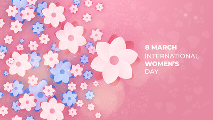 Fototapeta premium International Women's Day 8 march with frame of flower and leaves , Paper art style.