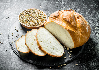 Sliced bread with grain.