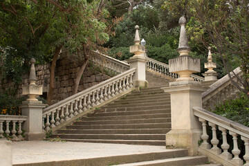 Fototapeta na wymiar Stairs on each side of Cascades Square Barcelona