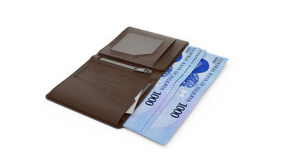 3D rendering of Nigerian Naira notes in wallet