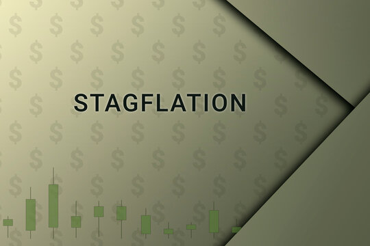 stagflation  logo. Inscription stagflation . Background on an economic theme. Charts and dollar sign on a beige background. stagflation  text close up. Financial text.