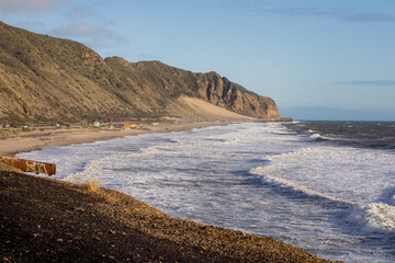 Far View for the beach sand shore with La Jolla Beach, Thornhill Broome Beach, Sandy Dune Beach, California during Winter Season Strong Ocean Waves