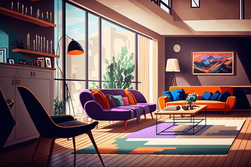 Contemporary luxury home living room with stylish decor. Generative AI