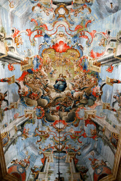 Interior of Sao Francisco de Assis church with ceiling ceiling by Athayde, Ouro Preto, Brazil.