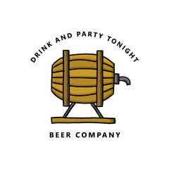 Beer Barrel Logo Vintage Vector Design. Drink and Party Alcohol Symbol Illustration