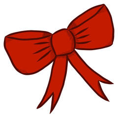 Christmas Red Ribbon Logo Vintage Hand Drawn. Xmas Element Decoration Icon Vector