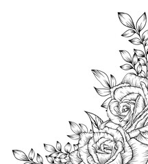 outline rose flower frame border decoration