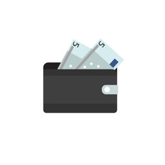 Leather wallet with euro banknote. Business concept. Flat vector illustration.