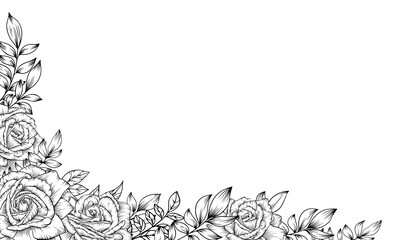 Obraz premium outline rose flower frame border decoration