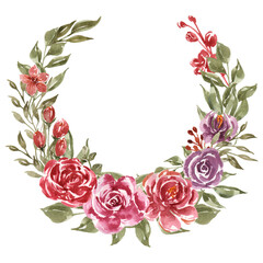 Fototapeta na wymiar rose flower watercolor wreath arrangement