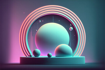 neon portal to outer space with planets, generative ai