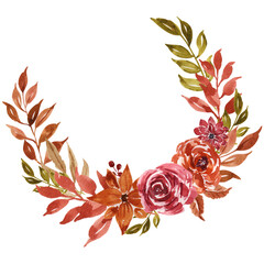 autumn flower watercolor wreath arrangement