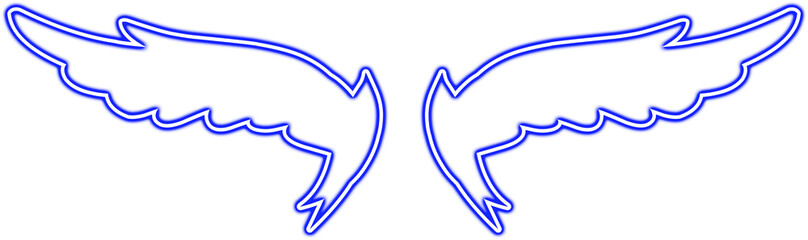 Blue neon wing outline. neon wing line art. Wing element. neon wing illustration