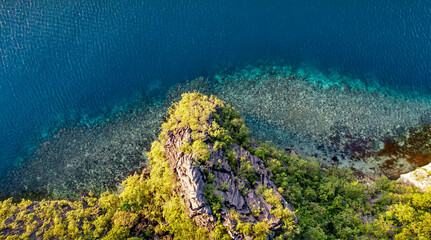 Overhead View of Coral Reef and Karst Cliff in Palawan, Philippines