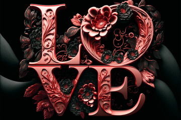 LOVE sign, pink, black, valentines, Generative AI