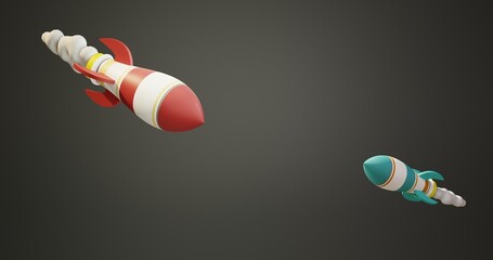 3d rendering of two rockets about to collide hurtling through space
