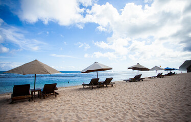 Beautiful view of Melasti Beach, a tropical beach, famous tourist destination located in Bali Island, Indonesia.