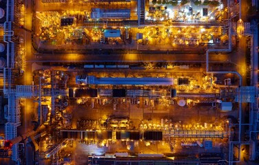 Top down view of an oil refinery plant in a petrochemical industrial estate in Taoyuan, Taiwan,...