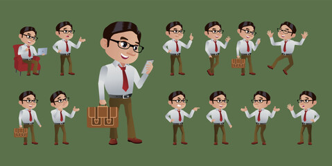 Set of business people with different poses