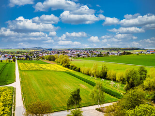 Fototapeta na wymiar Drone Landscape shot from small Village
