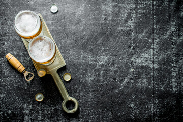 Beer in glasses on the stand.